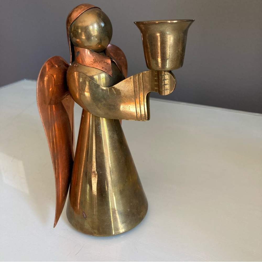 Vintage Brass & Copper Angel Candle Holder